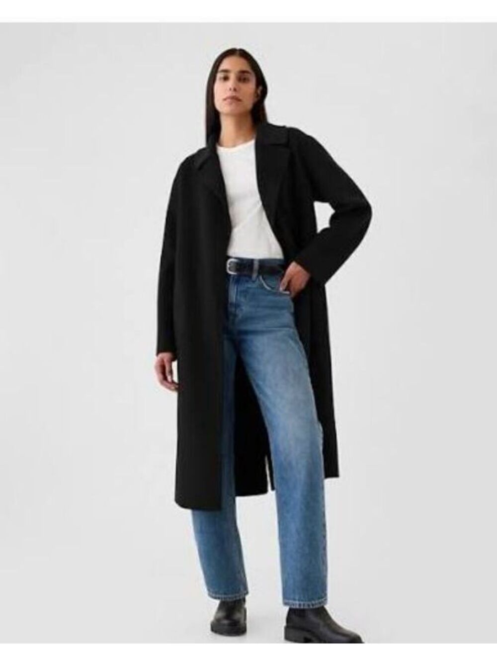 Gap Belted Double-Faced Wool Coat black